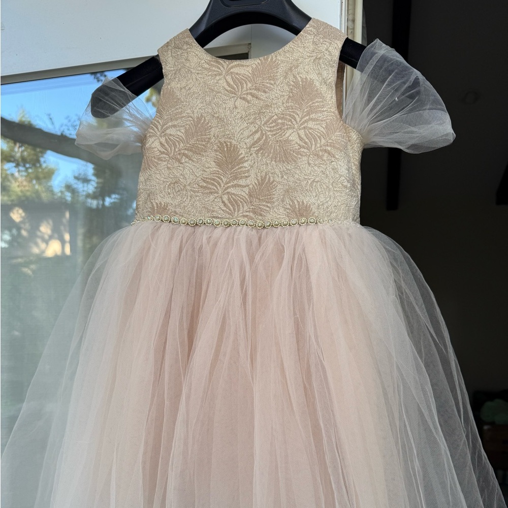Bonnie Jean Metallic Gold Tulle Princess Dress